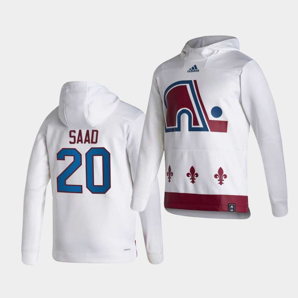 Men Colorado Avalanche 20 Saad White NHL 2021 Adidas Pullover Hoodie Jersey